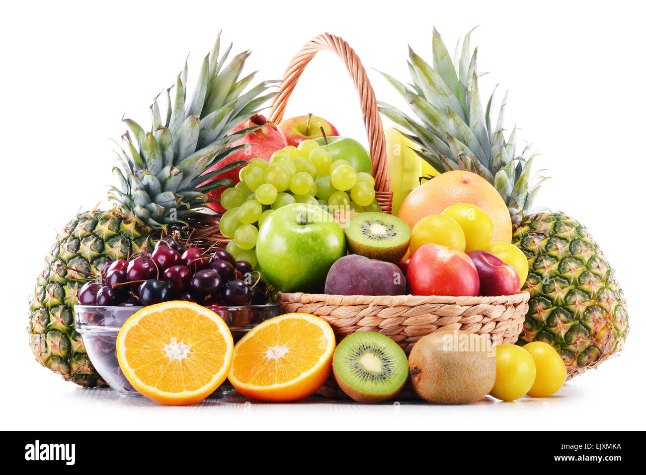 Komposition mit frischen Obst. Ausgewogene Ernährung. Stockfoto