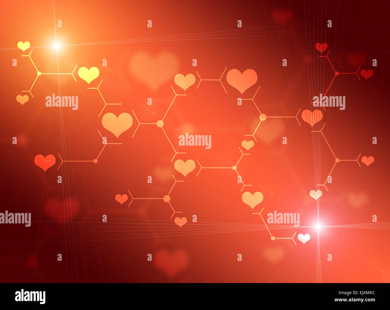 Abstrakte Komposition von roten Linien und Herzen Stockfoto
