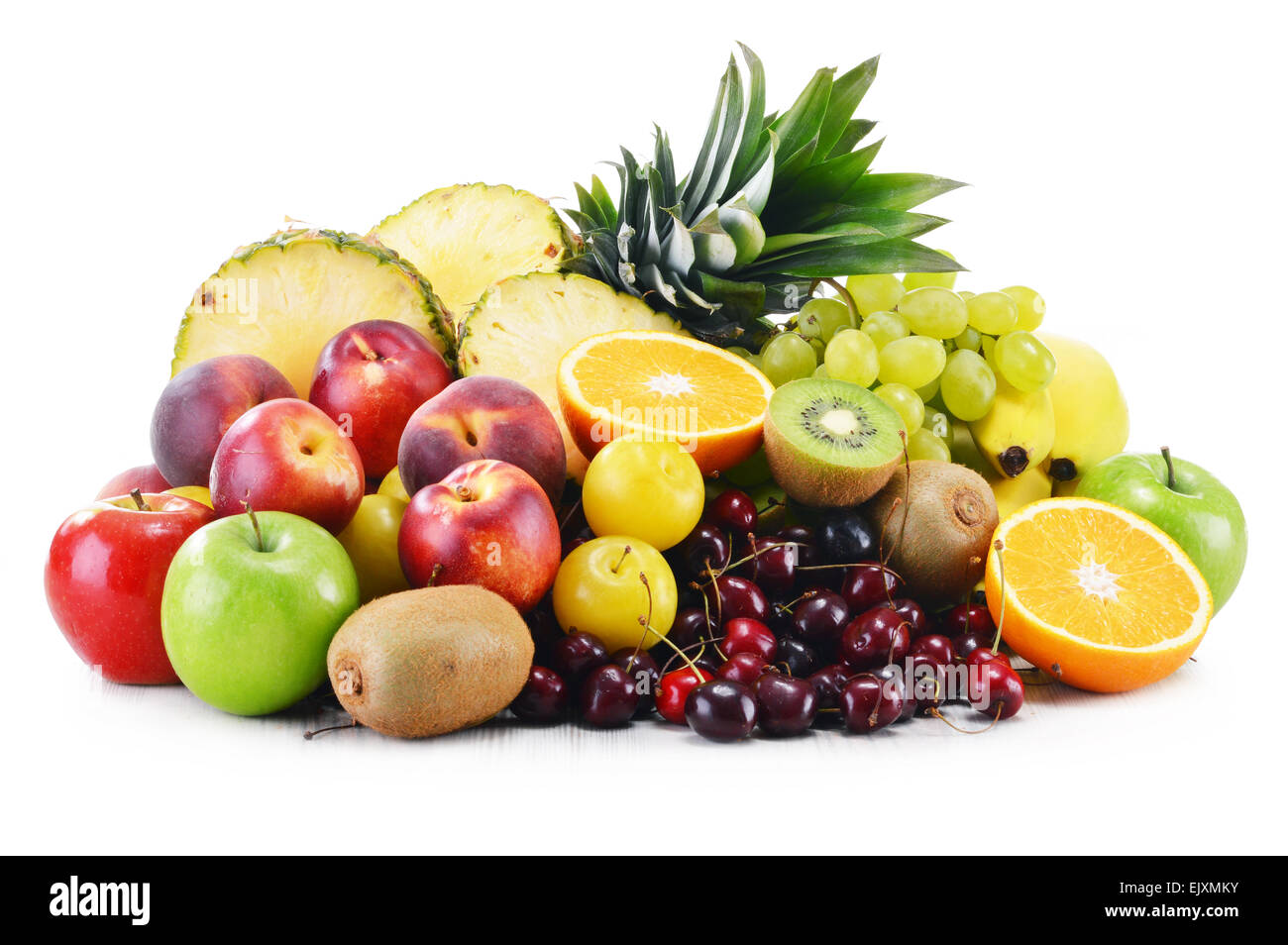 Komposition mit frischen Obst. Ausgewogene Ernährung. Stockfoto