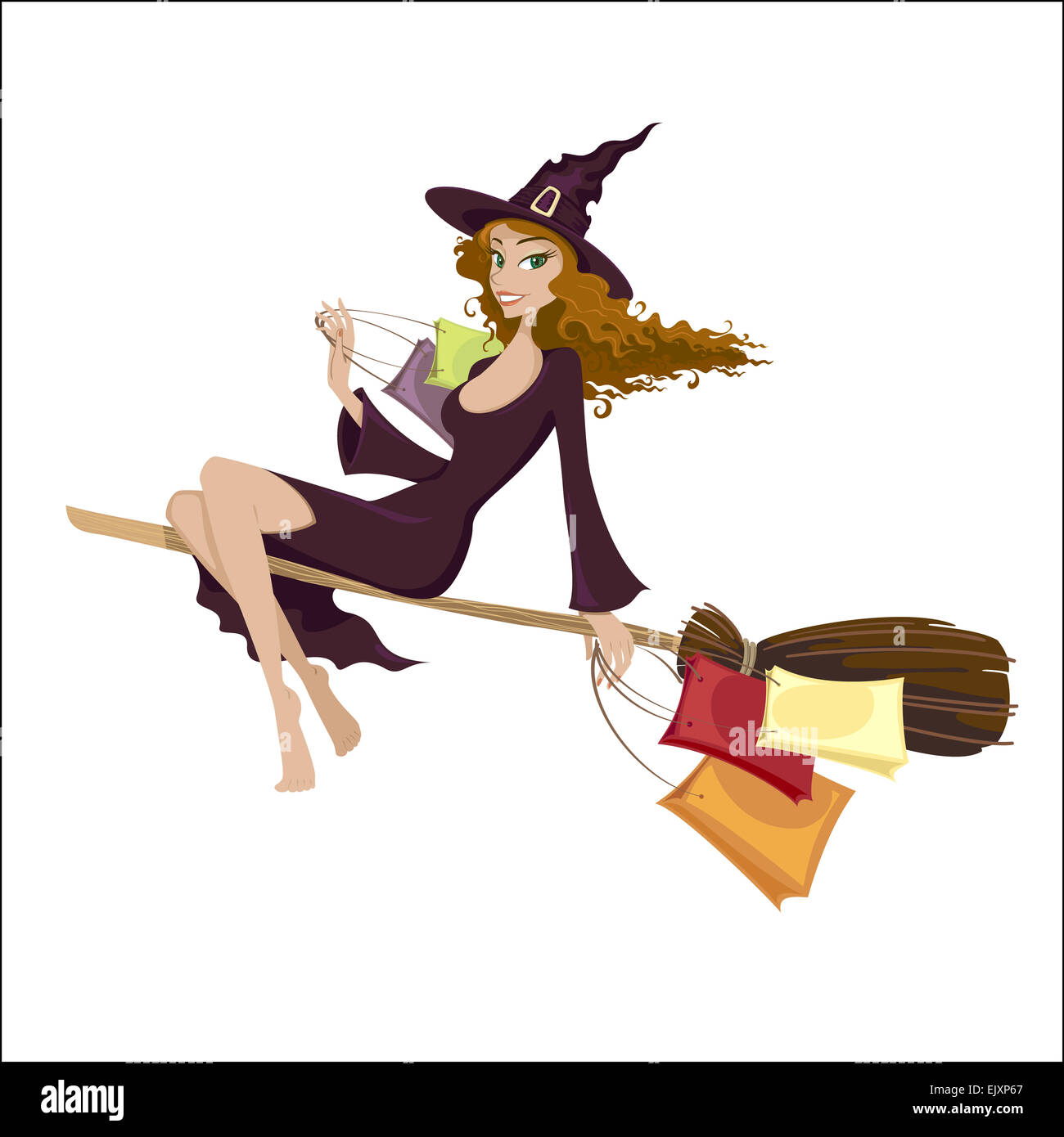 HalloweenHexe auf dem Besen fliegen Stockfoto, Bild 80493455 Alamy