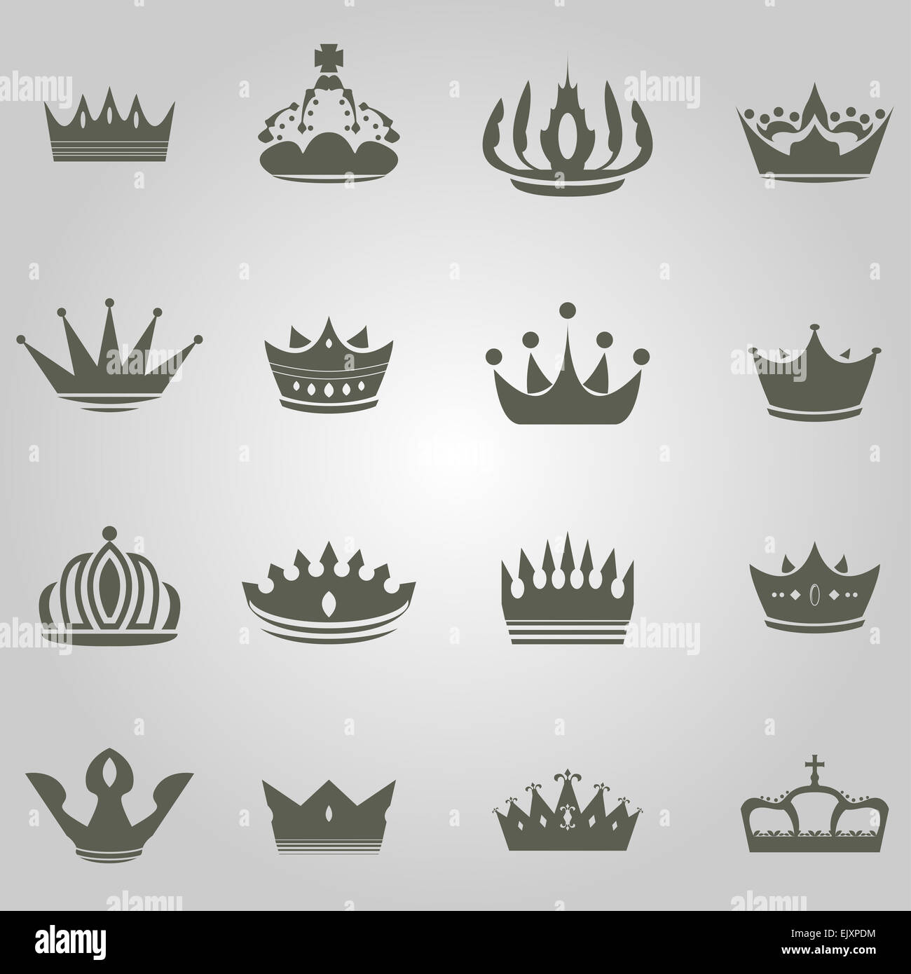 Sammlung von einfachen König und die Königin Kronen. Stockfoto