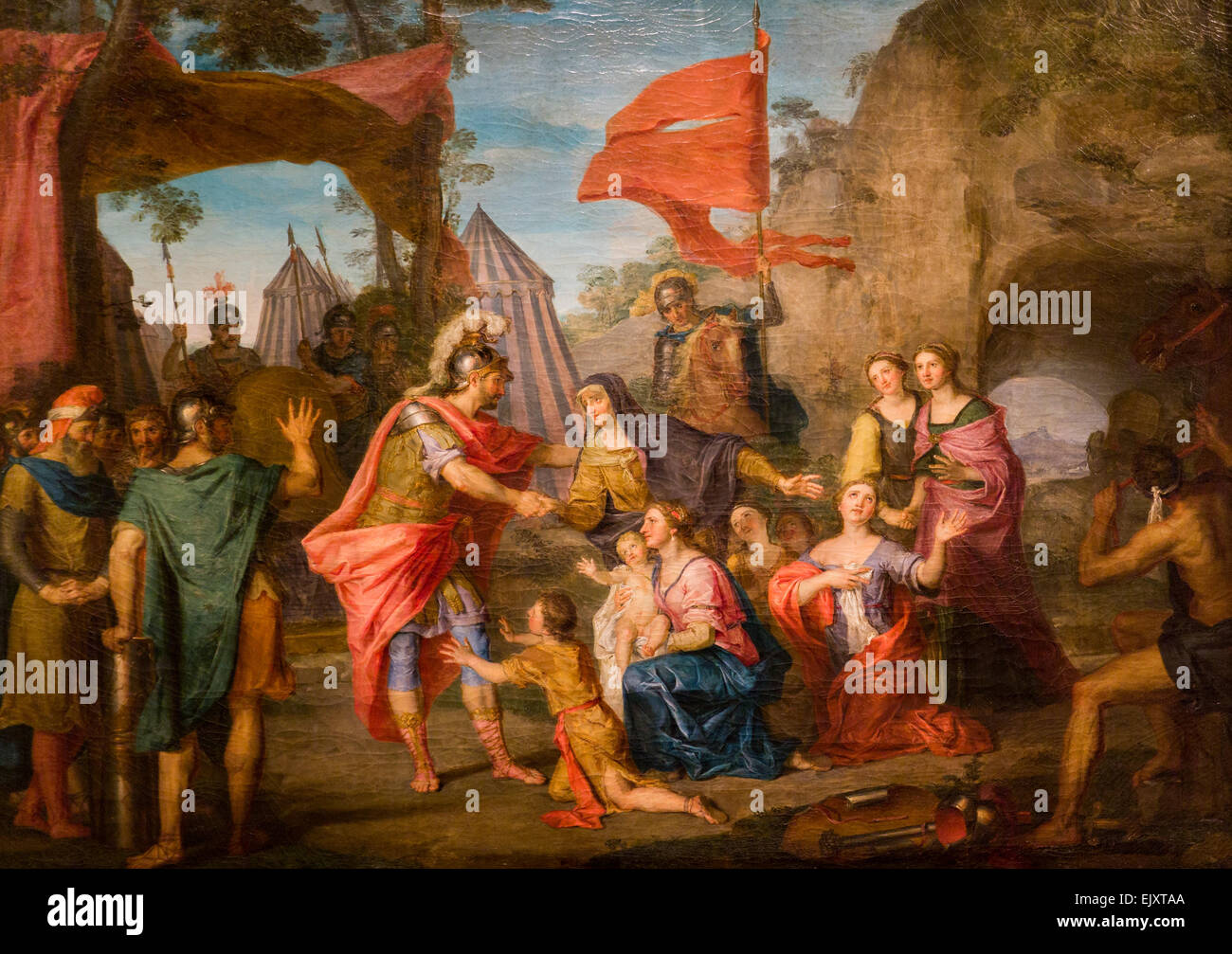 ActiveMuseum 0006005.jpg / Corolian im Lager der Volsker, betete durch seine Mutter Veturia, jedoch seine Frau und seine Kinder, um wieder Befehl des römischen Heeres zu nehmen, zeigt eine Episode in der Geschichte des Corlotan erzählt von Plutarch und Livy 12.05.2013 - / 18. Jahrhundert Sammlung / aktive Museum Stockfoto