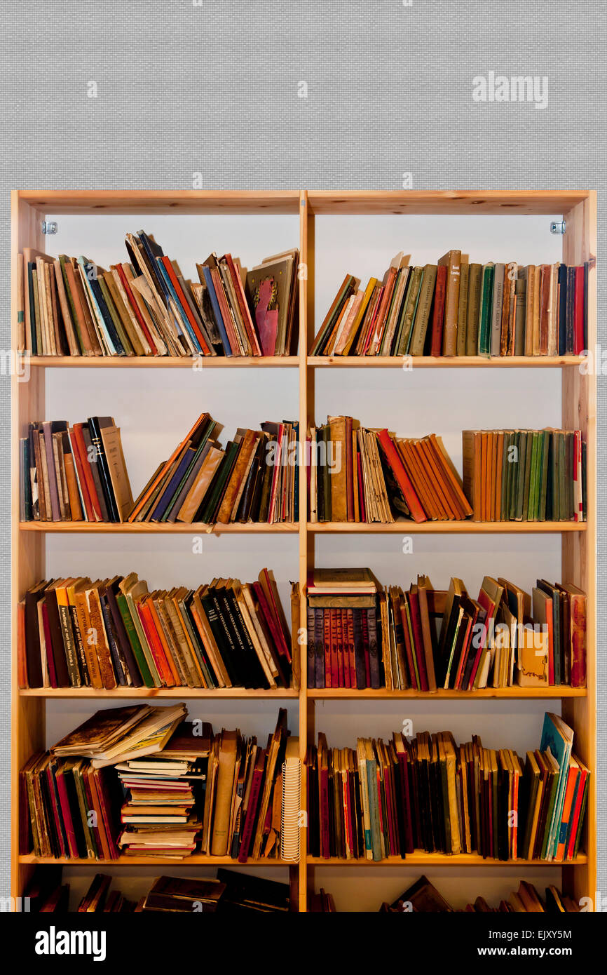 Alten Bücherschrank mit alten Lehrbüchern Stockfoto