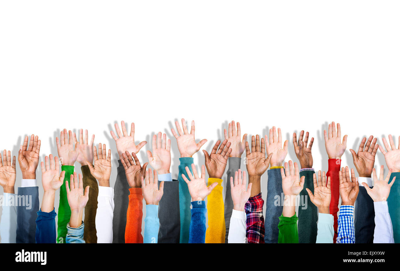 Multiethnische Gruppe von Handzeichen Stockfoto
