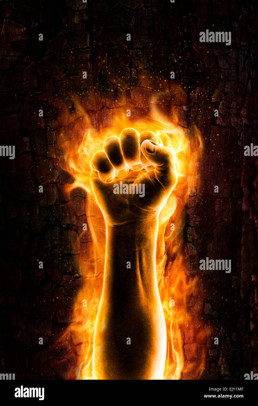 Grunge brennenden Faust des Feuers Stockfoto