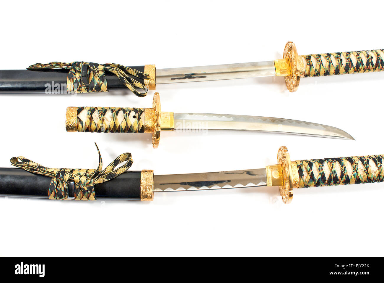 Japanische Katana Samuraischwert auf weiß Stockfoto