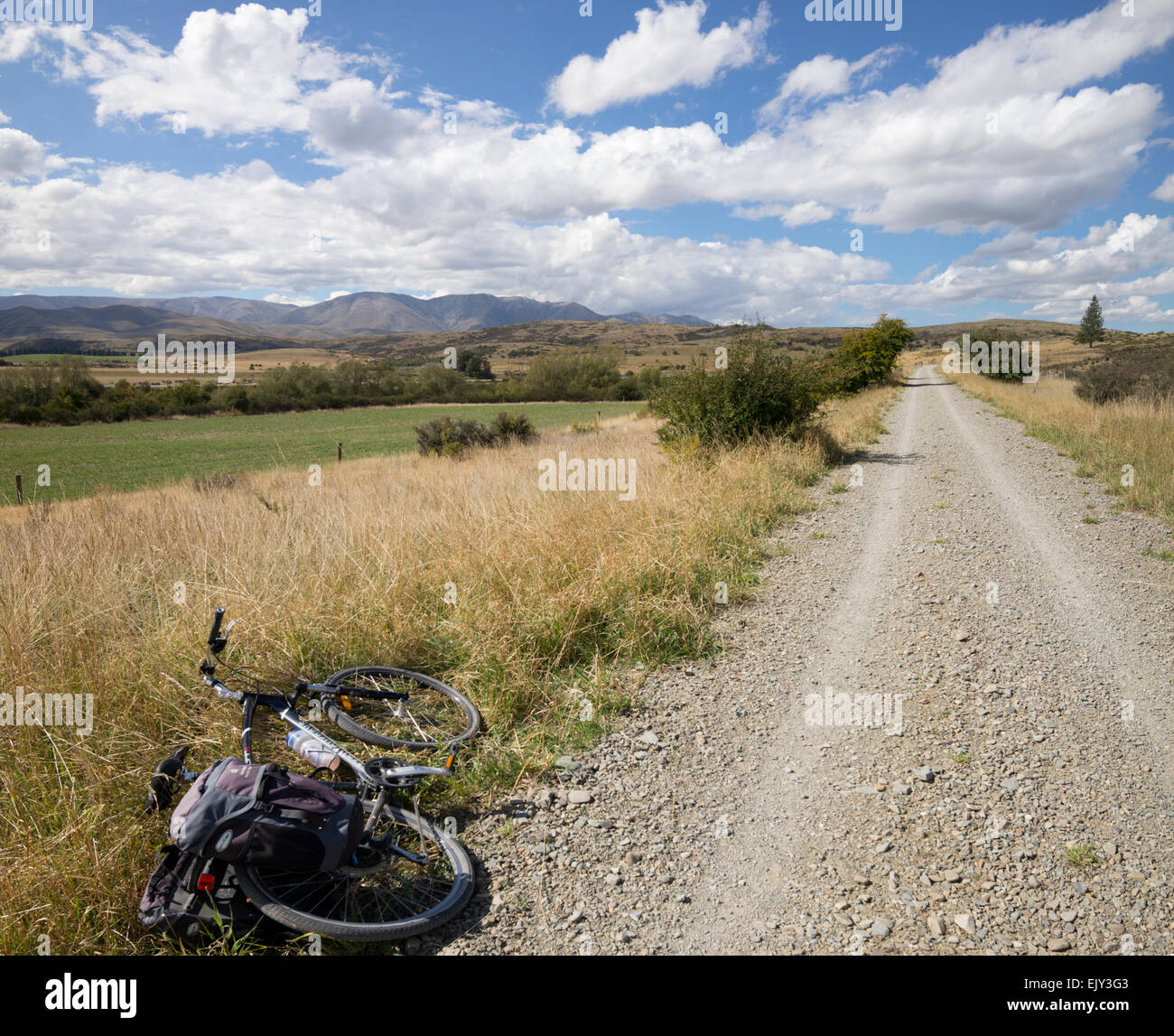 Fahrrad auf der Central Otago Rail Trail, Südinsel, Neuseeland ruhen. Stockfoto