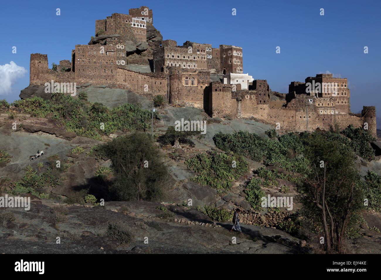 Stadt im Haraz-Gebirge, Jemen. Stockfoto