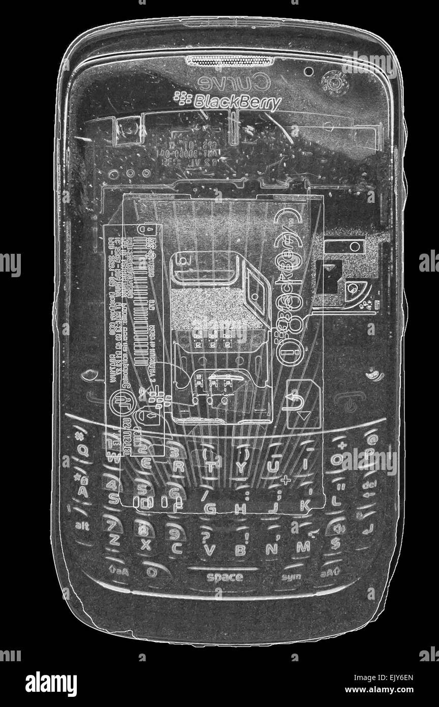 Simulierte Röntgen durch ein Blackberry-Handy. Stockfoto