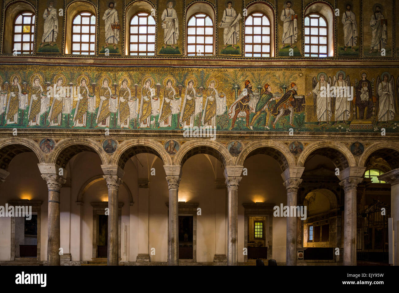 Detail der Mosaiken, die Basilika von Sant' Apollinare Nuovo, Ravenna, Italien Stockfoto