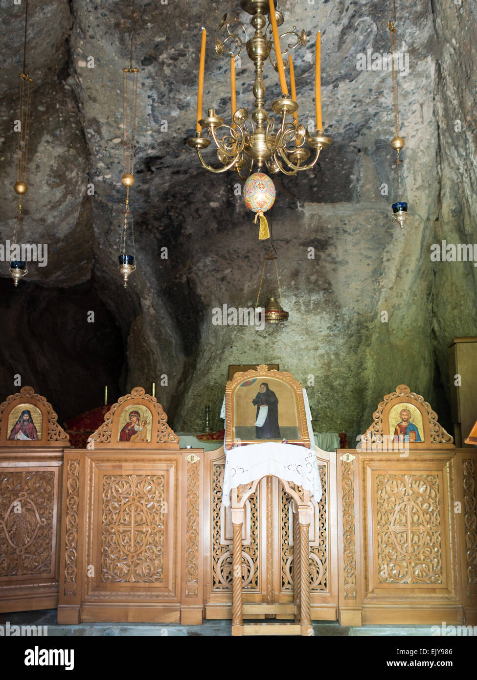 Moni Agiou Nikolaou Kloster Eingang Höhle Kirchenraum Stockfoto