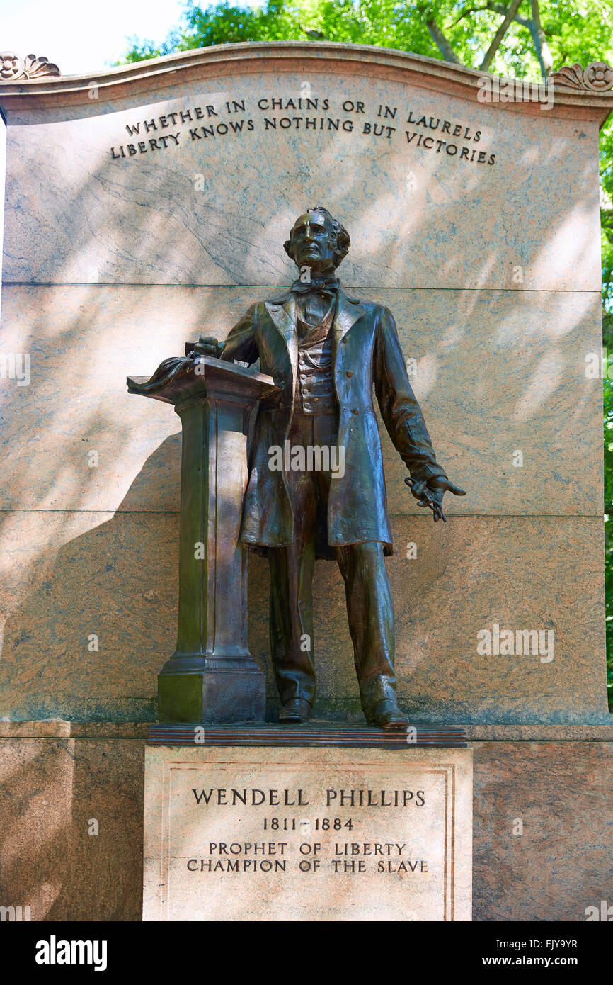 Boston Common Wendell Phillips-Denkmal in Massachusetts, USA Stockfoto