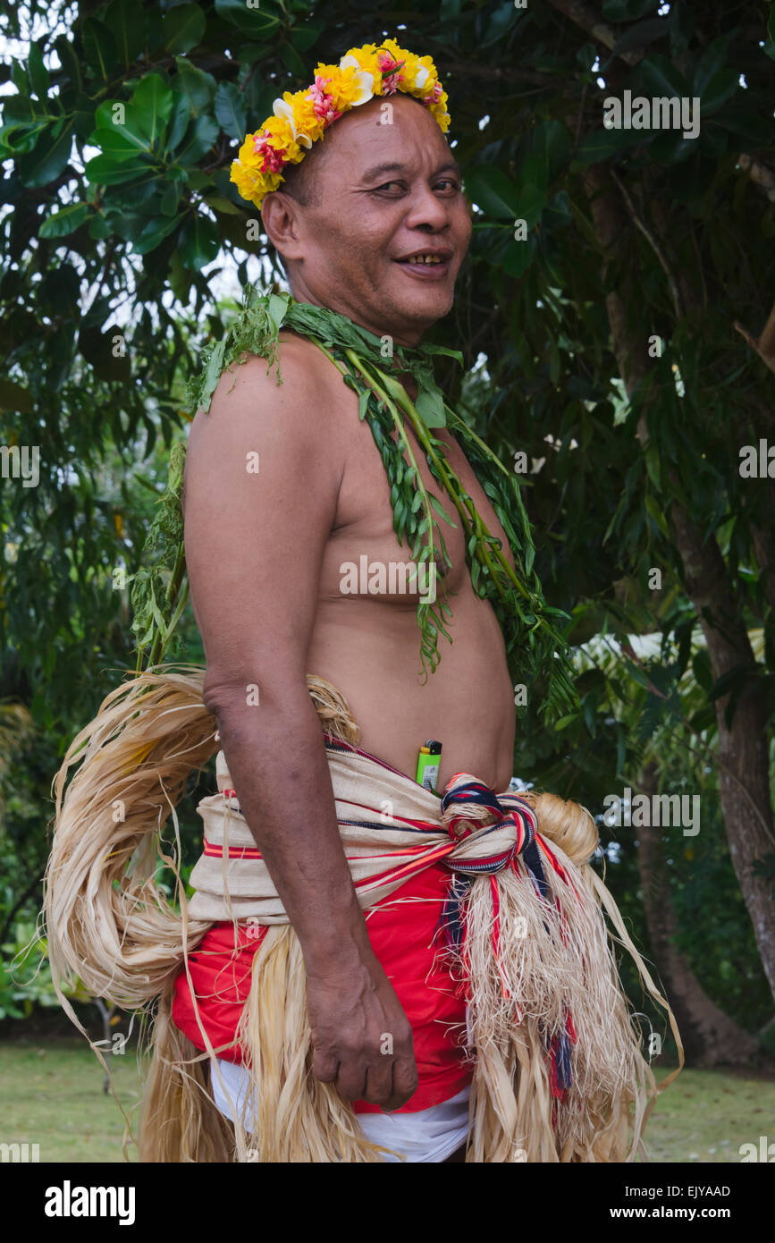 Yap Mann in traditioneller Kleidung auf Yap Day Festival, Insel Yap, Föderierte Staaten von Mikronesien Stockfoto