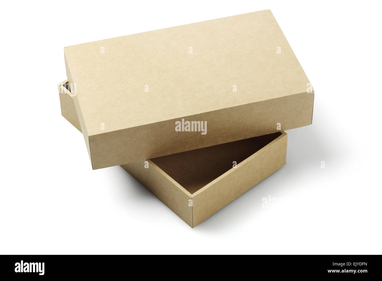 Offenen Karton Verpackung Box auf weißem Hintergrund Stockfoto
