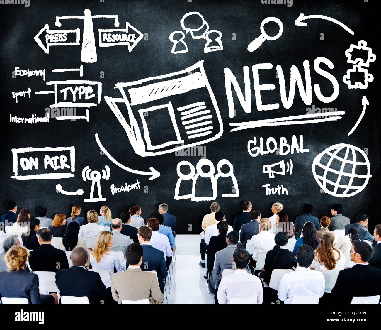 News Journalismus Publikation Update Media Werbung Informationskonzept Stockfoto