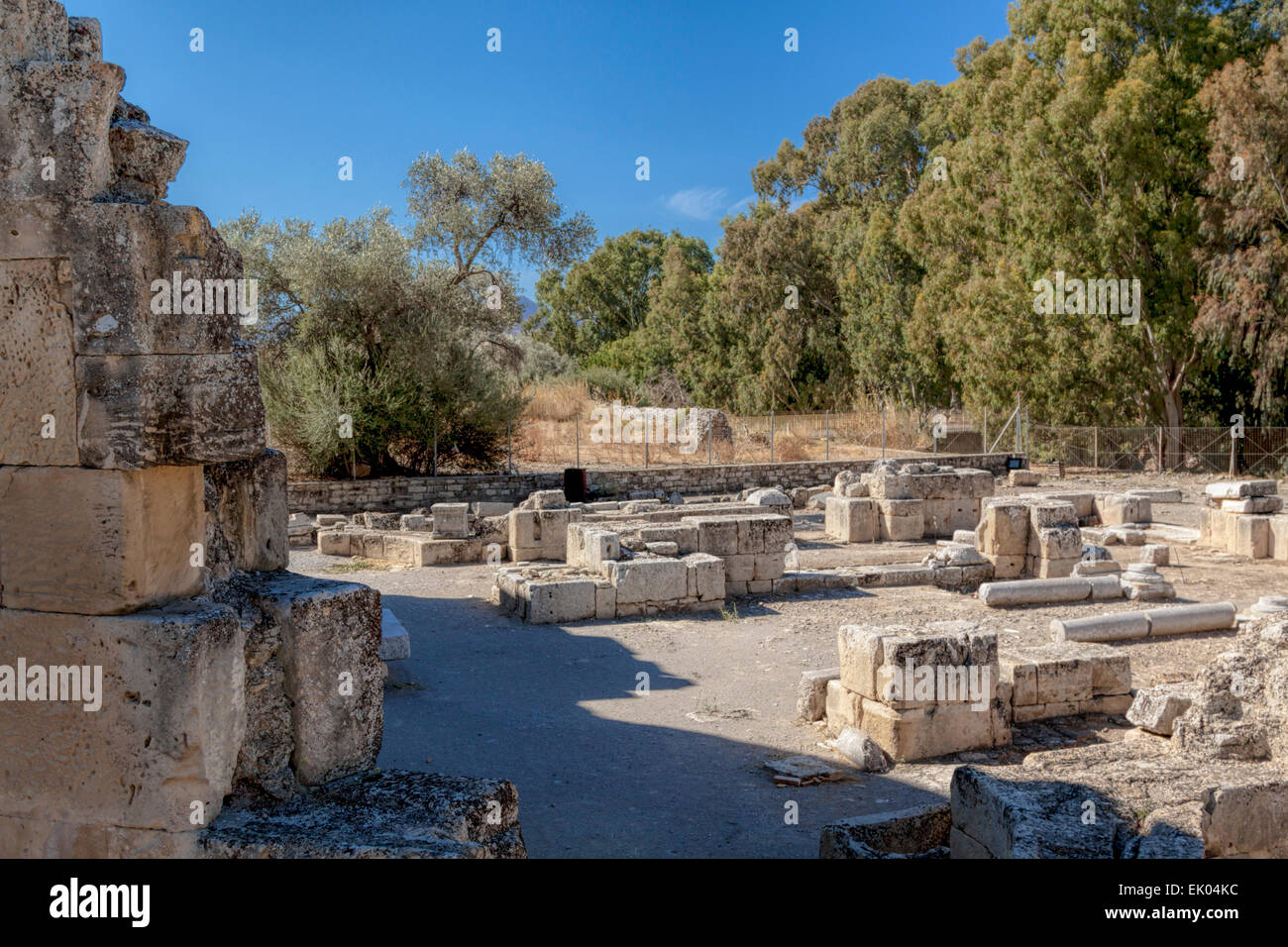 Die Ausgrabungsstätte von Gortys (Gortyna, Gortyn), in der Tal der Messara-Ebene, in der Nähe von Heraklion auf der Insel Kreta, Griechenland. Stockfoto