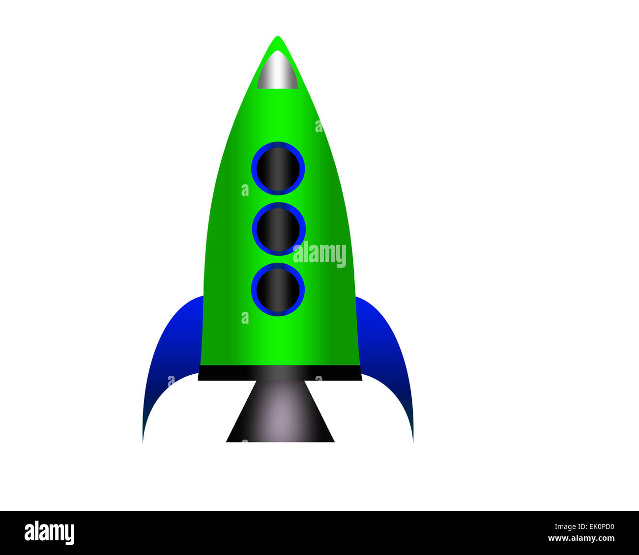 Cartoon-Rakete isoliert auf weißem Hintergrund. Stockfoto