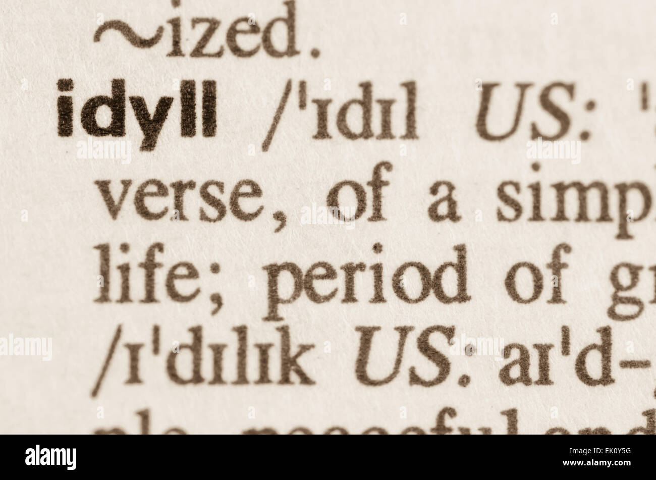 Definition des Wortes Idylle im Wörterbuch Stockfoto