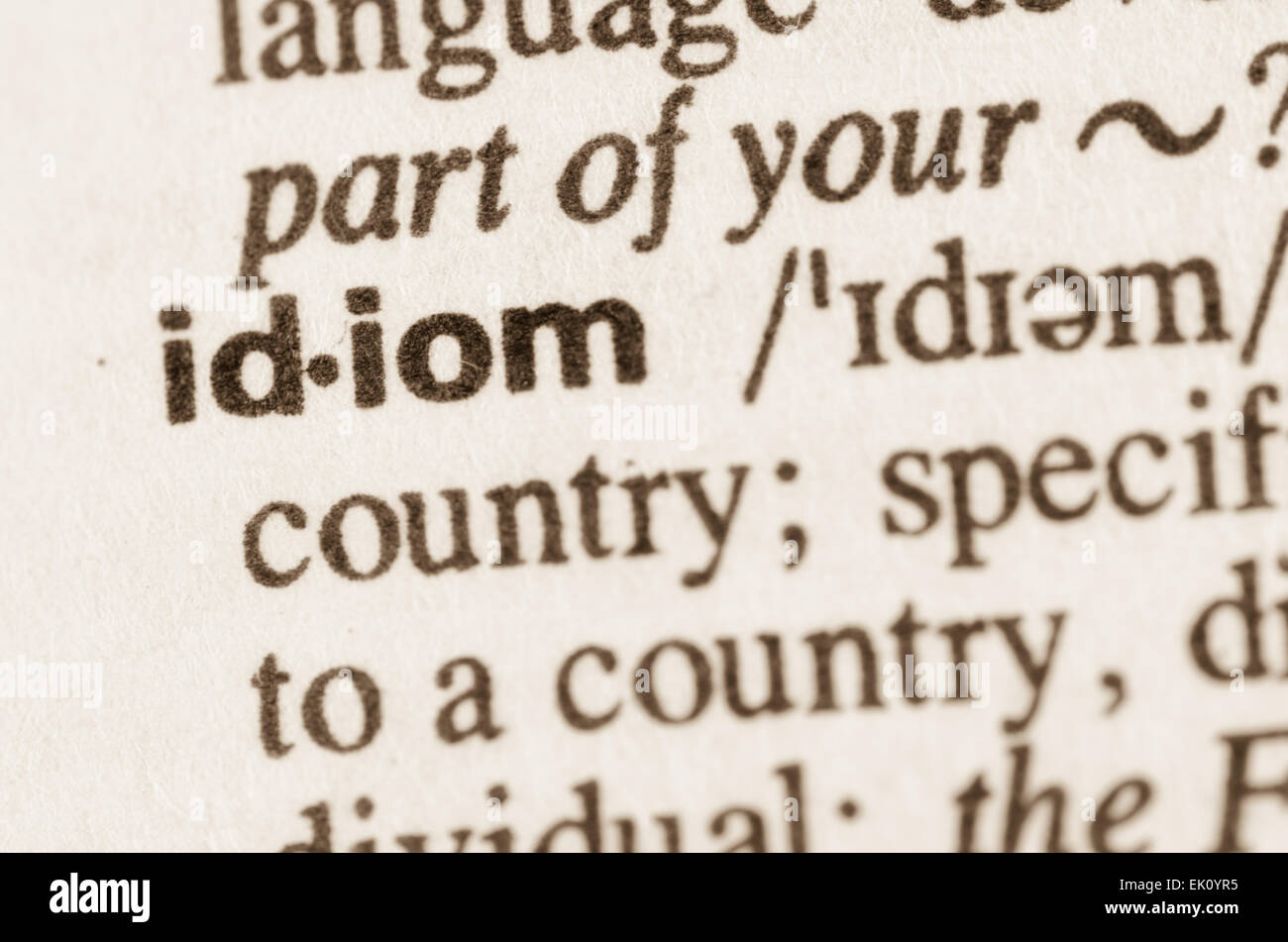 Definition des Wortes Idiom im Wörterbuch Stockfoto