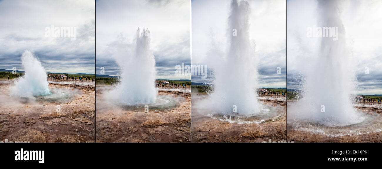 Komposition aus mehreren Aufnahmen von den Geysir in Island. Stockfoto