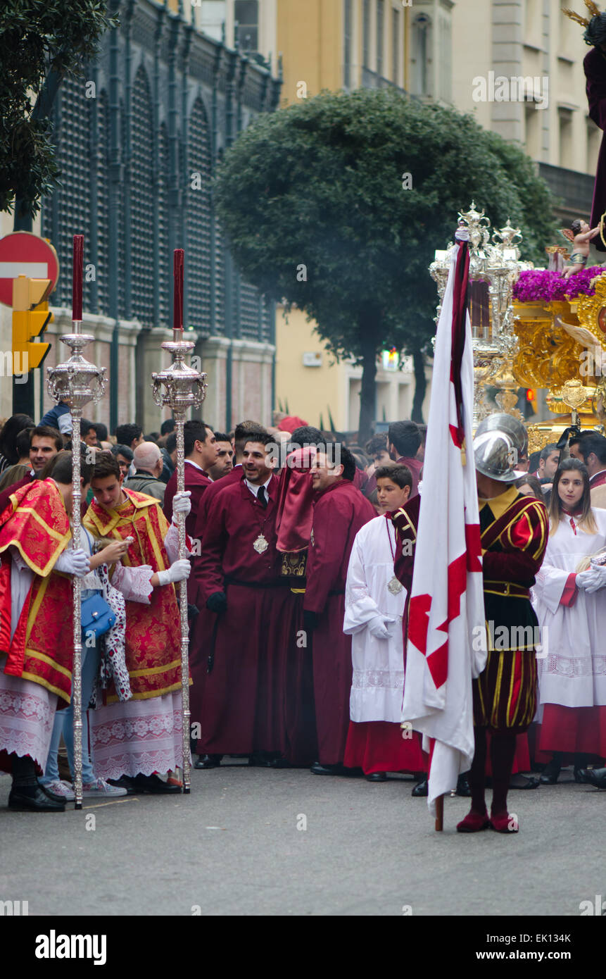 Prozession, Osterwoche, der Semana Santa, Malaga, Andalusien, Spanien. Stockfoto