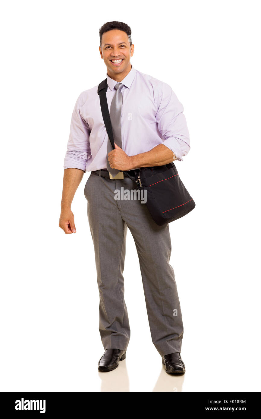 voller Länge Mitte Alter Geschäftsmann mit isolierten auf weißen Hintergrund Tasche Stockfoto