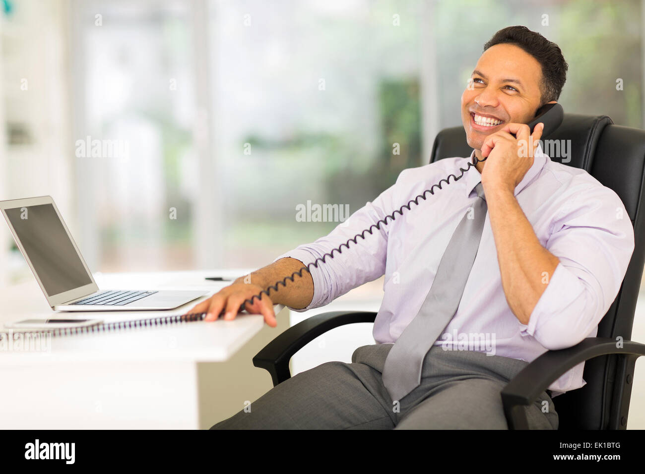 fröhliche Geschäftsmann telefonieren im Büro Stockfoto