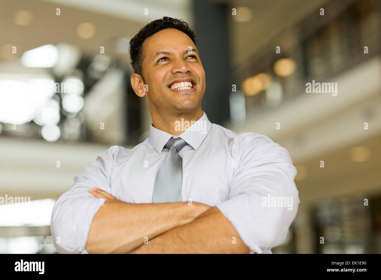 fröhliche reifer Geschäftsmann Nachschlagen im Büro Stockfoto
