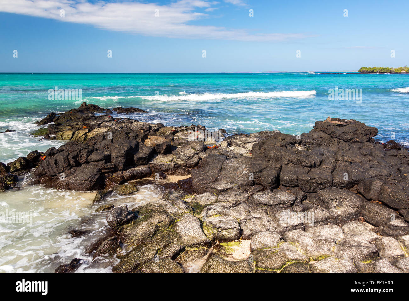 Blick auf türkis-blauen Pazifik auf der Insel Santa Cruz auf den Galapagos Inseln in Ecuador Stockfoto