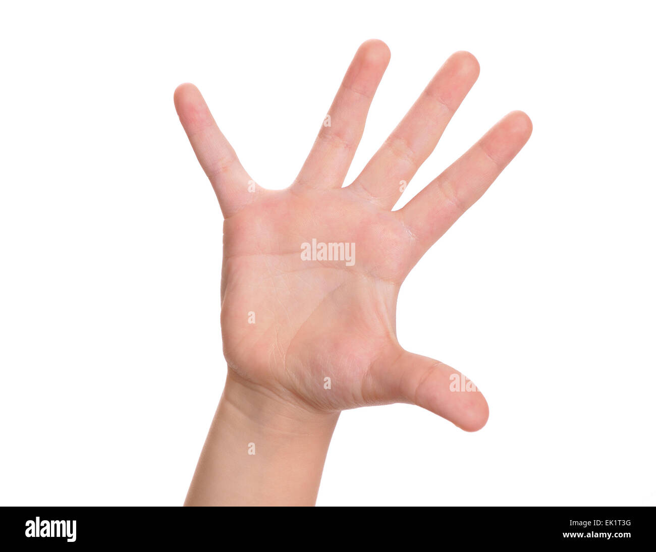 Arm des Kindes mit offener Handfläche und begradigten Finger Stockfoto