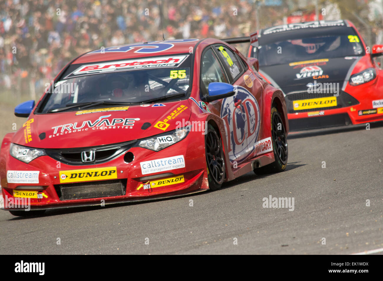 Brands Hatch, Fawkham, Longfield, Großbritannien. 5. April 2015. Jeff Smith und Eurotech Racing Honda Civic Laufwerke während der Dunlop MSA British Touring Car Championship in Brands Hatch. Bildnachweis: Gergo Toth/Alamy Live-Nachrichten Stockfoto