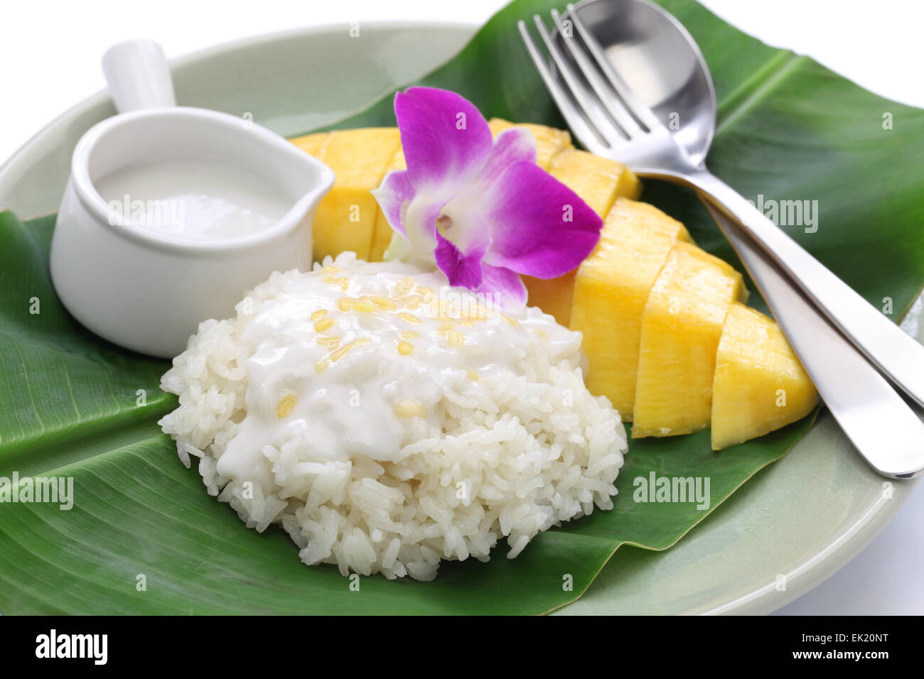 Klebreis mit Mango, Khao Niaow Ma Muang thai süß Stockfoto