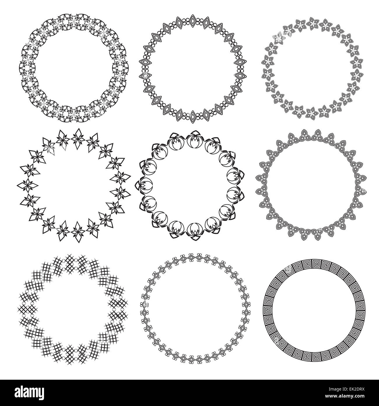 Monochromatische ethnische Runde dekorative Vektor-Illustration Stockfoto