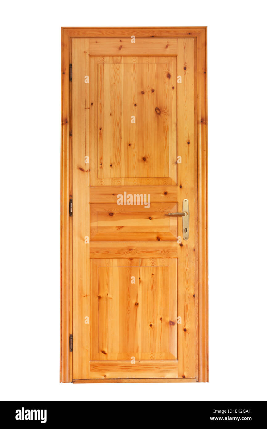Interne Holztür isoliert auf weißem Hintergrund Stockfoto