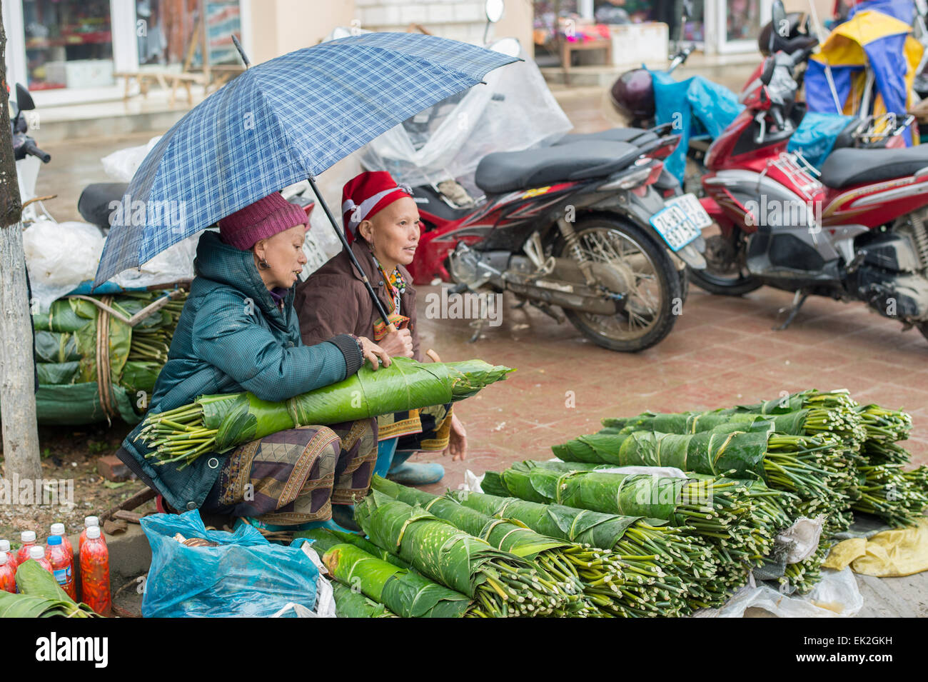 Szene aus einem Regentag auf dem Markt in Sapa. Sapa ist berühmt für seine zerklüftete Landschaft und seiner kulturellen Vielfalt. Stockfoto Szene aus einem Regentag auf dem Markt in Sapa. Sapa ist berühmt für seine zerklüftete Landschaft und seiner kulturellen Vielfalt. Stockfoto