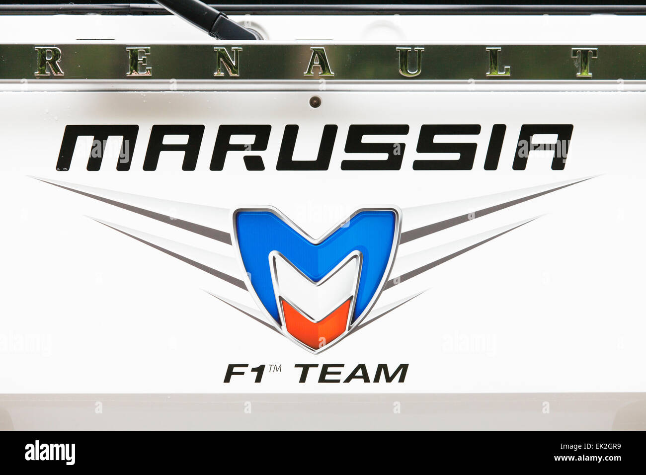 Marussia Formula One Team Logo auf Renault LKW Stockfoto