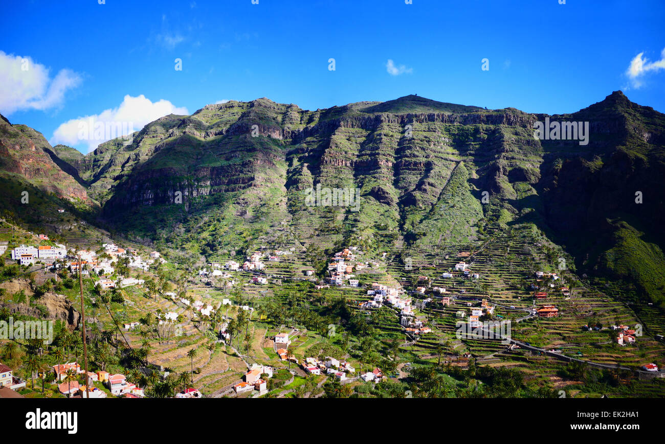 Valle Gran Rey Tal Terrasse Bereich La Gomera Insel Kanaren Spanien Stockfoto