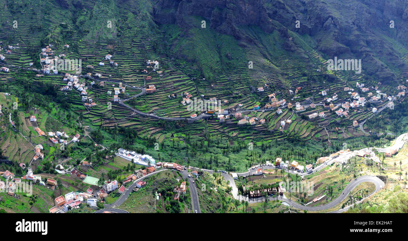 Valle Gran Rey Tal Terrasse Bereich La Gomera Insel Kanaren Spanien Stockfoto