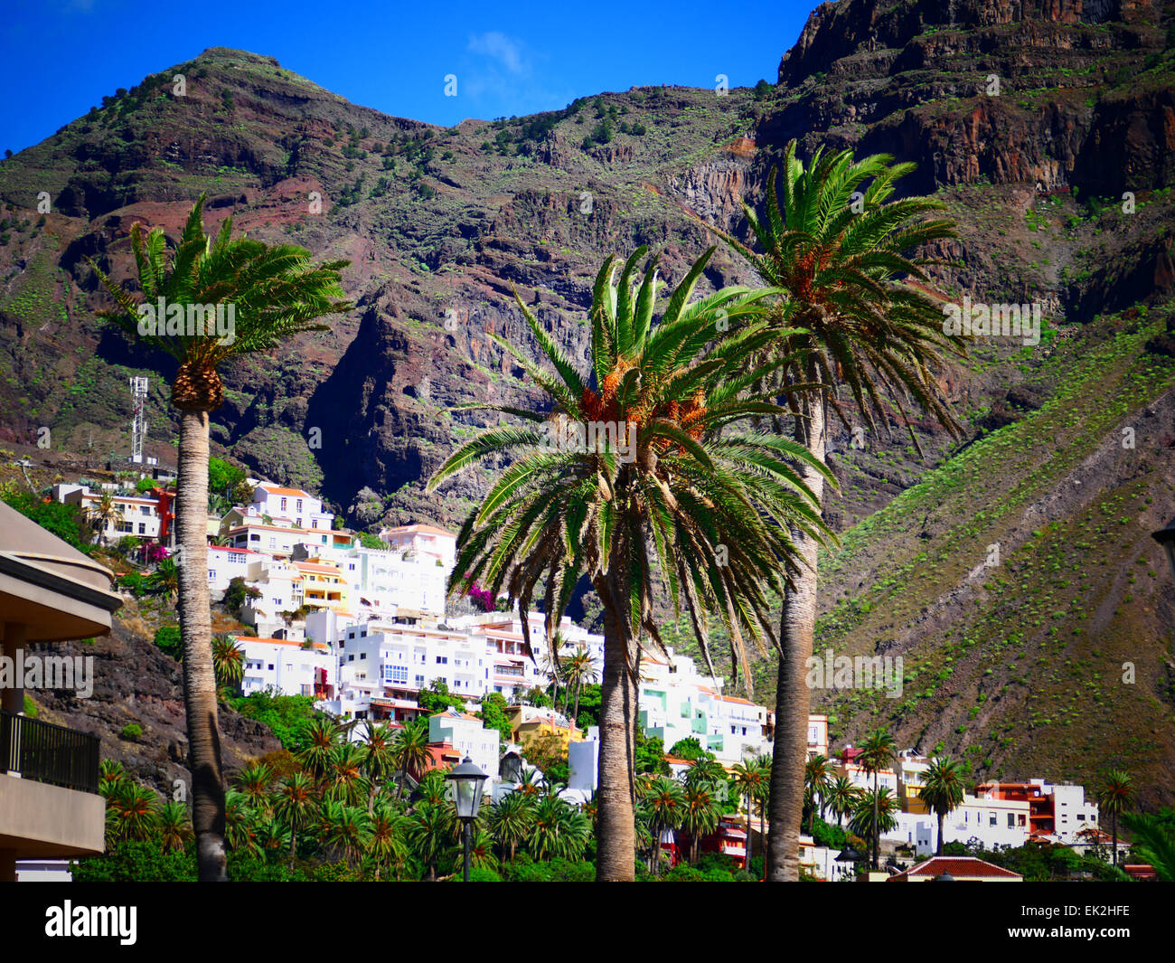 Valle Gran Rey Tal Terrasse Bereich La Gomera Insel Kanaren Spanien Stockfoto