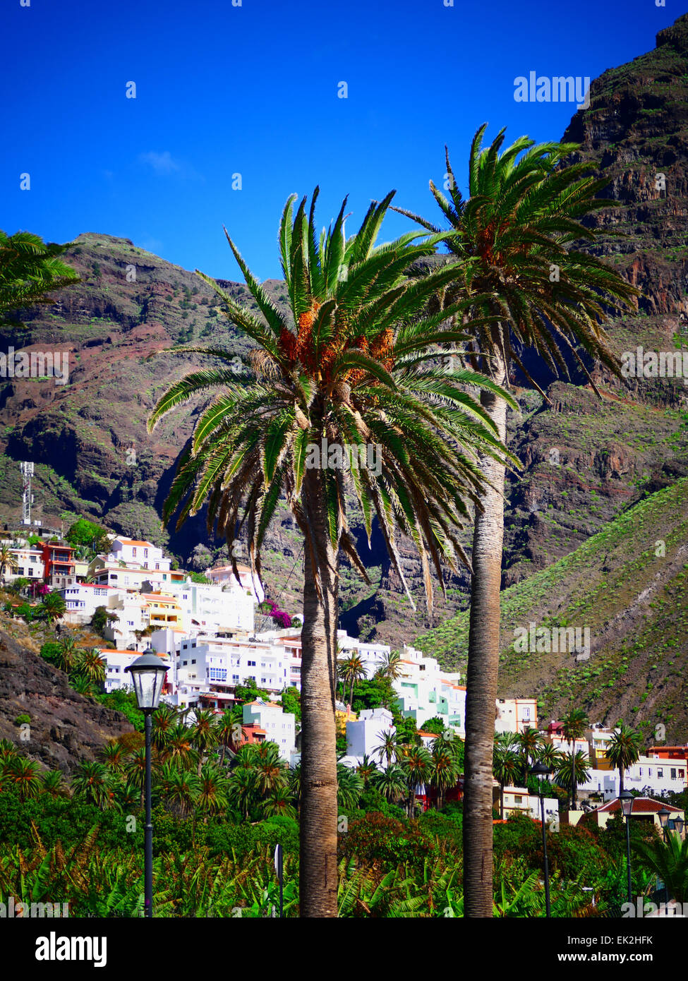 Valle Gran Rey Tal Terrasse Bereich La Gomera Insel Kanaren Spanien Stockfoto