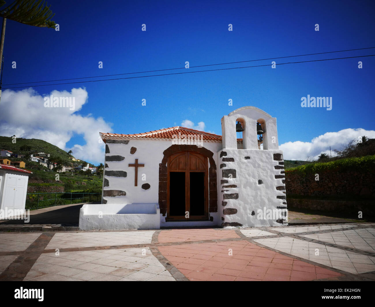 Ermita De La Salud katholische Kirche Valle Gran Rey Tal Terrasse Bereich La Gomera Insel Kanaren Spanien Stockfoto
