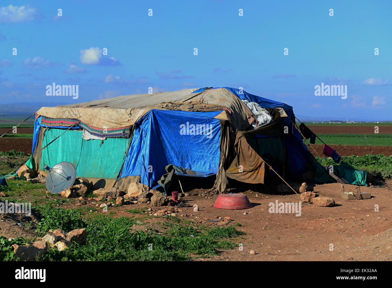 Zelt der heimatlosen Flüchtlingen aus Syrien. 1.4.2015 Reyhanli, Türkei Stockfoto