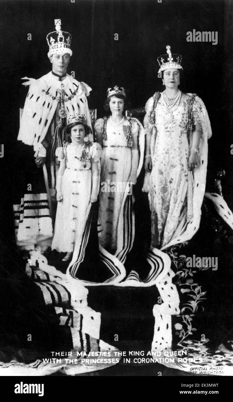 König George VI, hm Königin Elizabeth, Prinzessinnen Elizabeth und Margaret, des Vereinigten Königreichs bei Krönung, 12. Mai 1937 Stockfoto