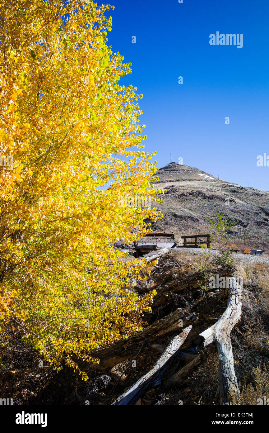 Das Land über den Arkansas River von der Innenstadt von Salida, Colorado, ist freie & unfruchtbar, im Besitz der Union Pacific Railroad. Stockfoto