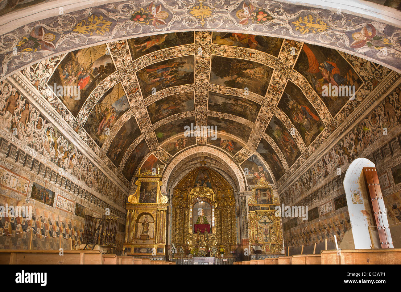 Fresco-Gemälde des Schreins unserer Lieben Frau von Ara Fuente del Arco Stockfoto