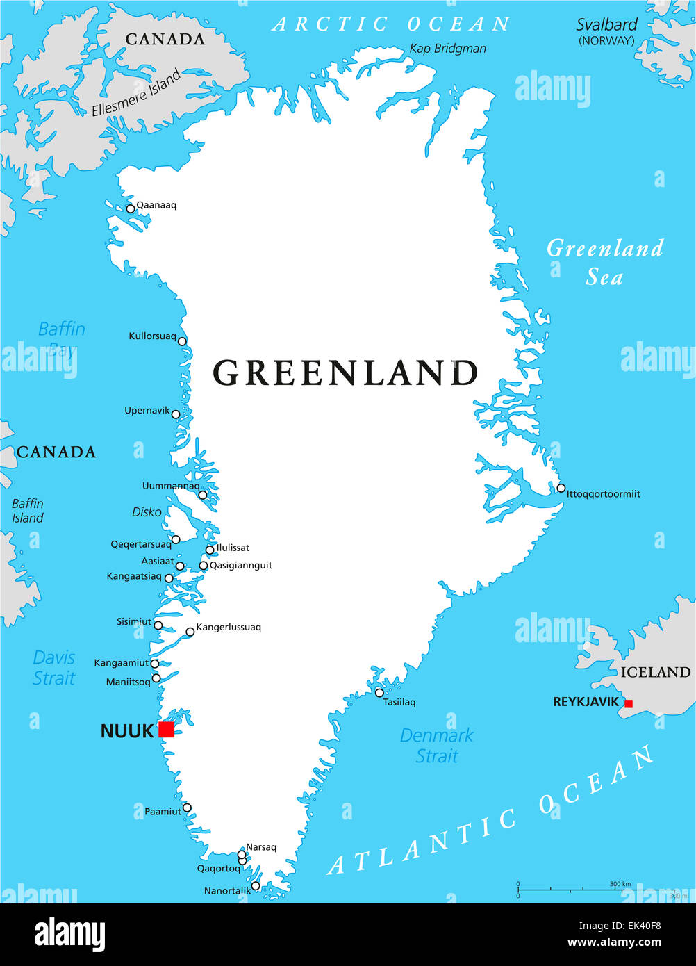 Politische Karte von Grönland Stockfoto