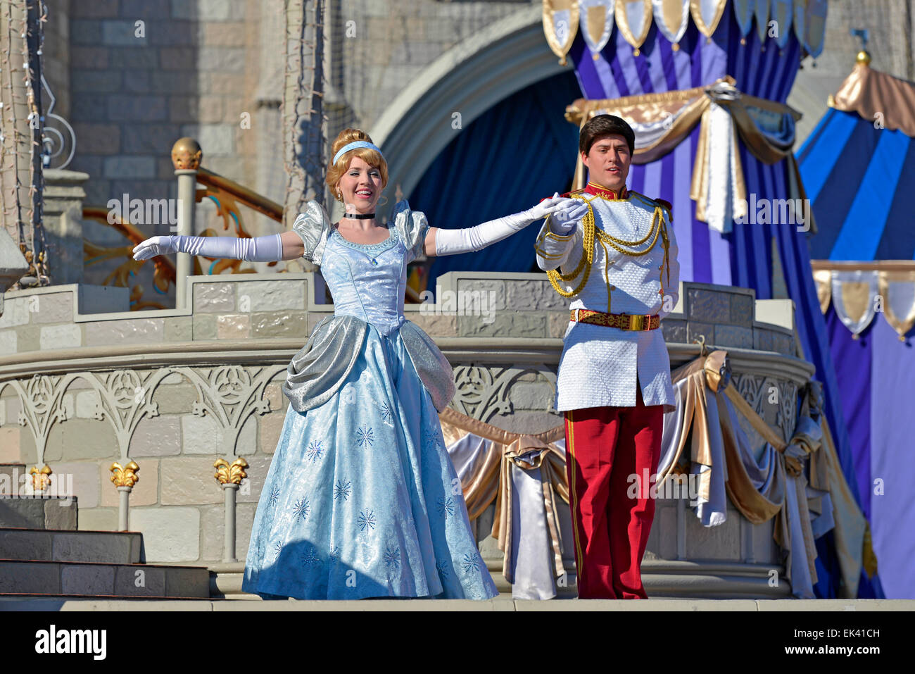 Cinderella, Disney Prinzessin und Prinz, Magic Kingdom, Disneyworld, Orlando Florida Stockfoto