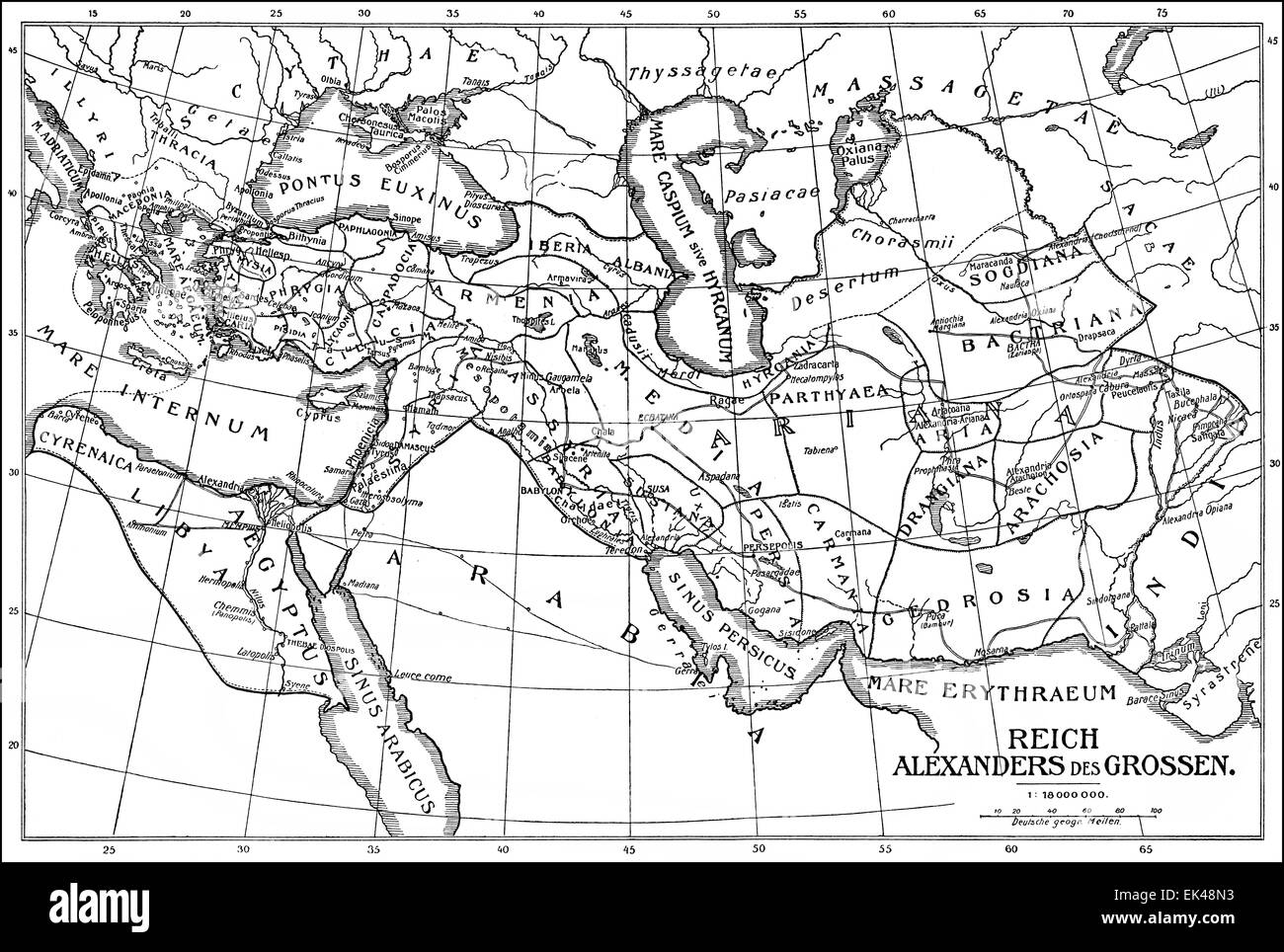 Historische Karte des Reiches von Alexander dem großen oder Alexander III von Makedonien, 356-323 v. Chr. Stockfoto