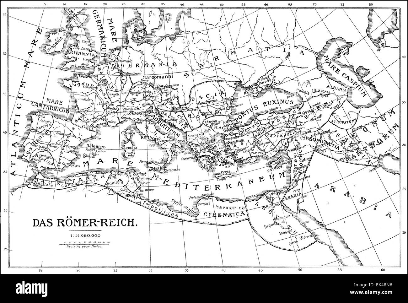 Historische Karte des römischen Reiches Stockfoto