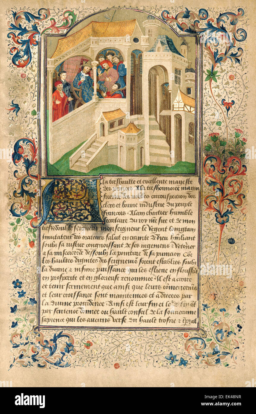 Der Quadrilog Invectif, ein Werk der allegorischen Prosa geschrieben von Alain Chartier, 1422, Stockfoto